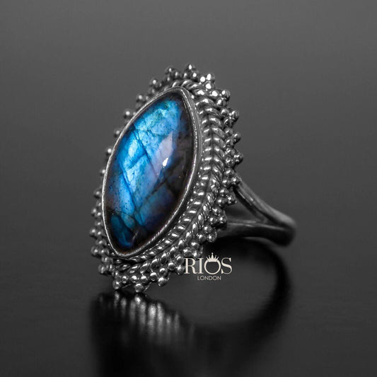 Elegant Labradorite 925 Sterling Silver Gemstone Ring RRP £43.99 Gift Boxed