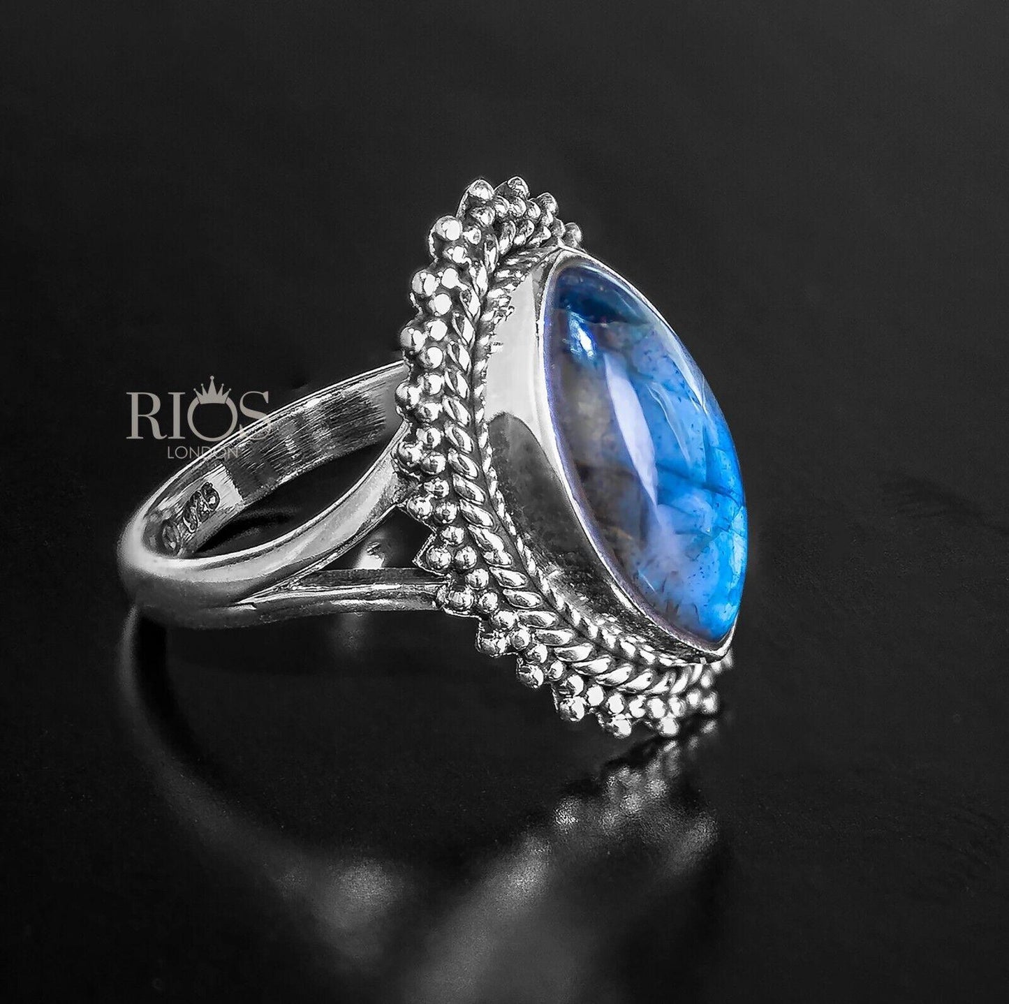 Elegant Labradorite 925 Sterling Silver Gemstone Ring RRP £43.99 Gift Boxed