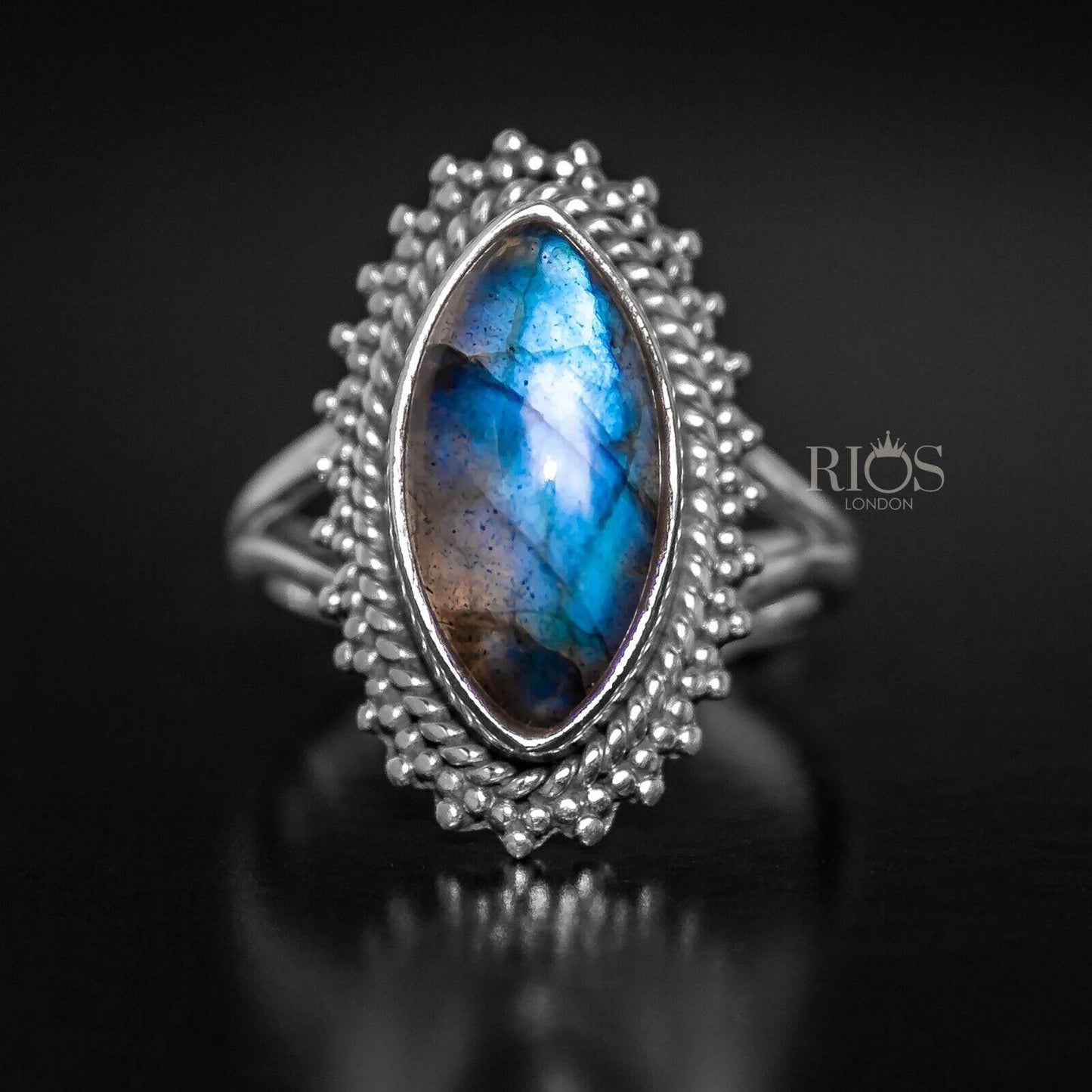 Elegant Labradorite 925 Sterling Silver Gemstone Ring RRP £43.99 Gift Boxed
