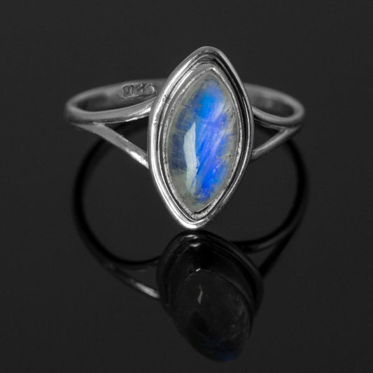 Elegant Marquise MOONSTONE 925 Sterling Silver Gemstone Boho Ring Gift Boxed - Rios London