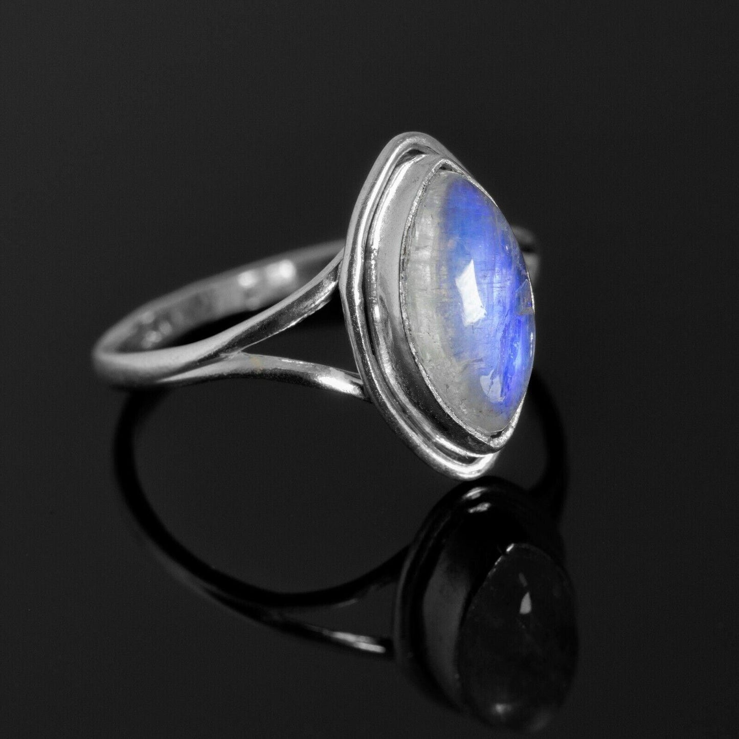 Elegant Marquise MOONSTONE 925 Sterling Silver Gemstone Boho Ring Gift Boxed - Rios London