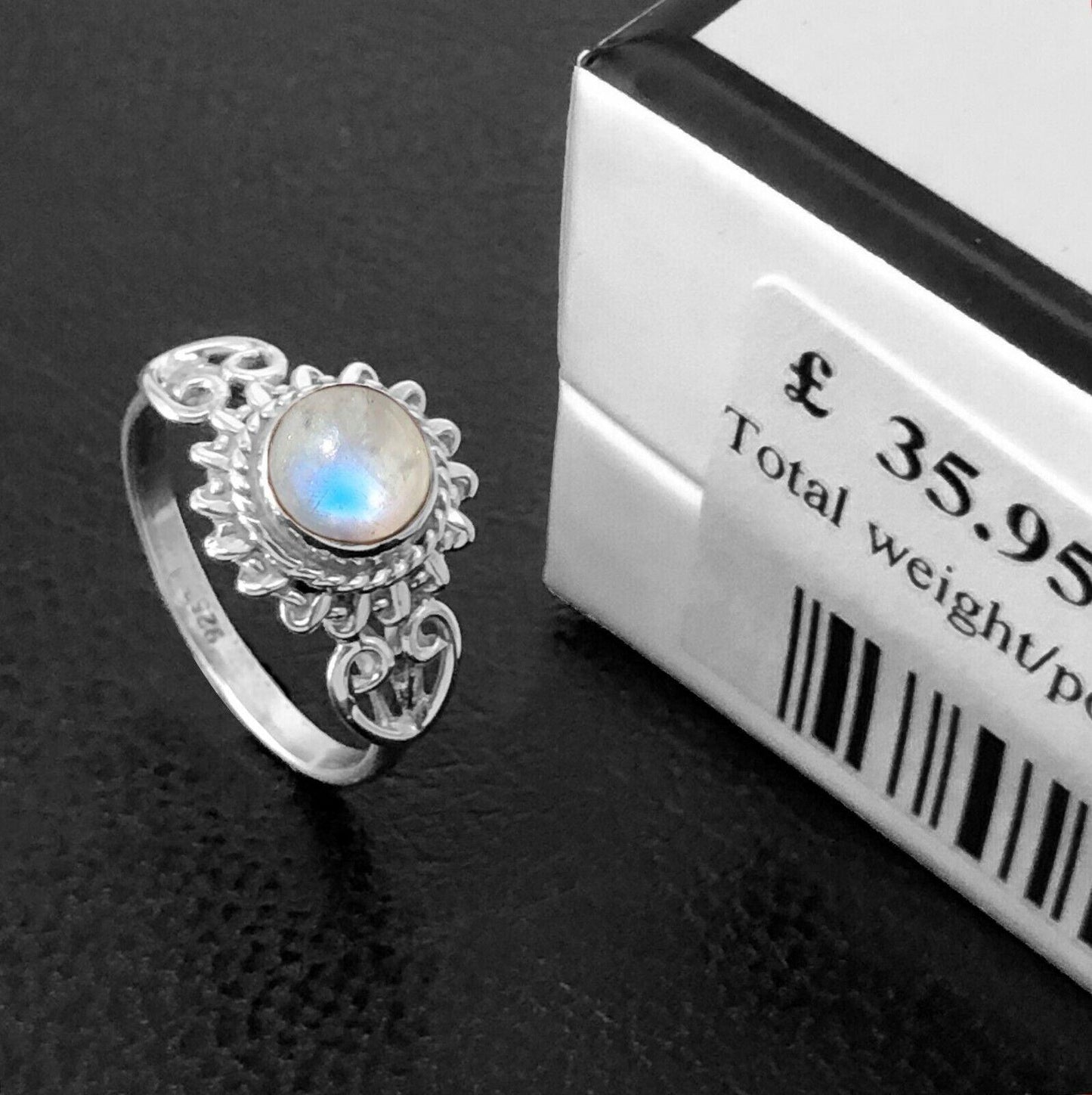 Elegant MOONSTONE 925 Sterling Silver Gemstone Boho Ladies Ring Gift For Her Box