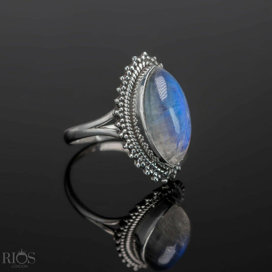 Elegant Moonstone 925 Sterling Silver Marquise Gemstone Ring RRP £49.99 Boxed