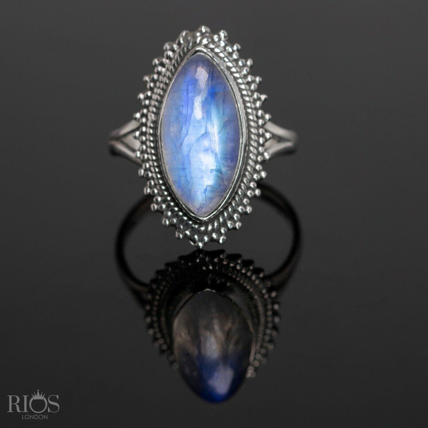 Elegant Moonstone 925 Sterling Silver Marquise Gemstone Ring RRP £49.99 Boxed