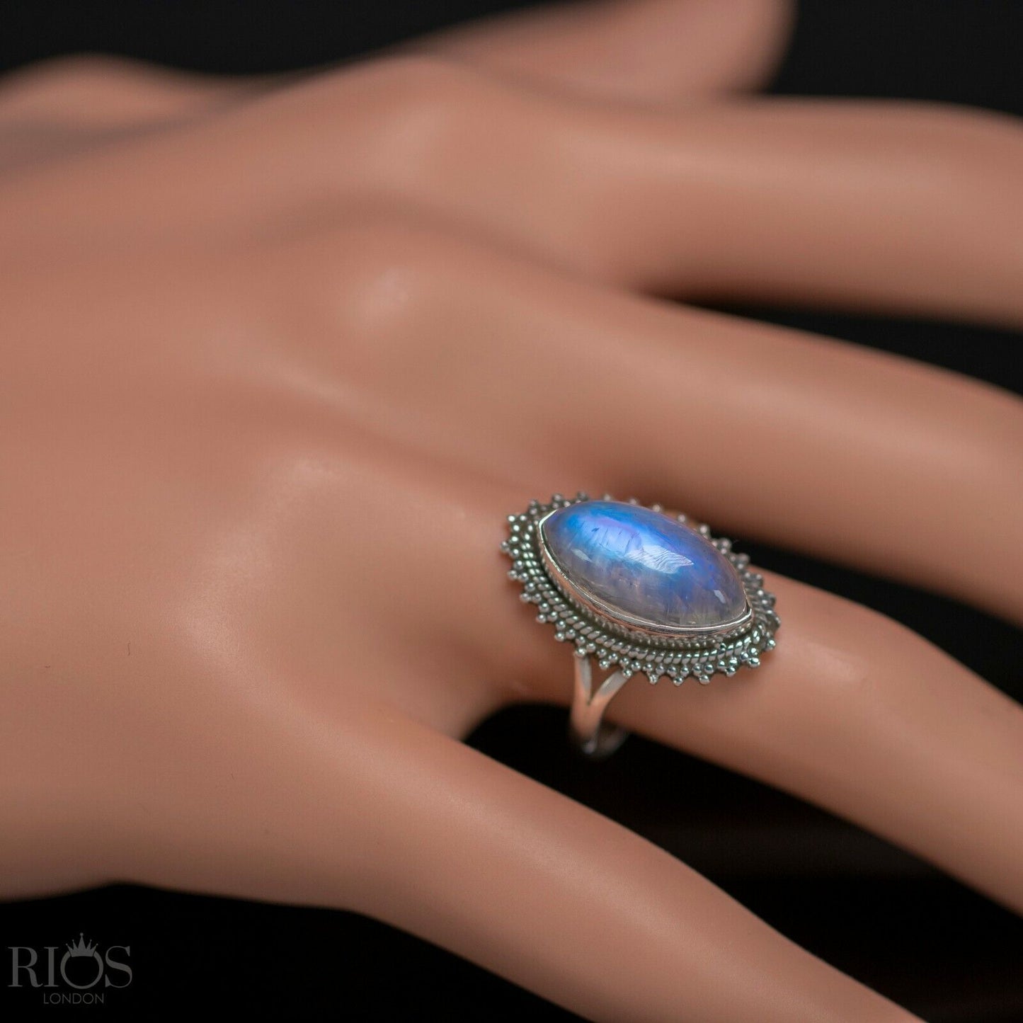 Elegant Moonstone 925 Sterling Silver Marquise Gemstone Ring RRP £49.99 Boxed
