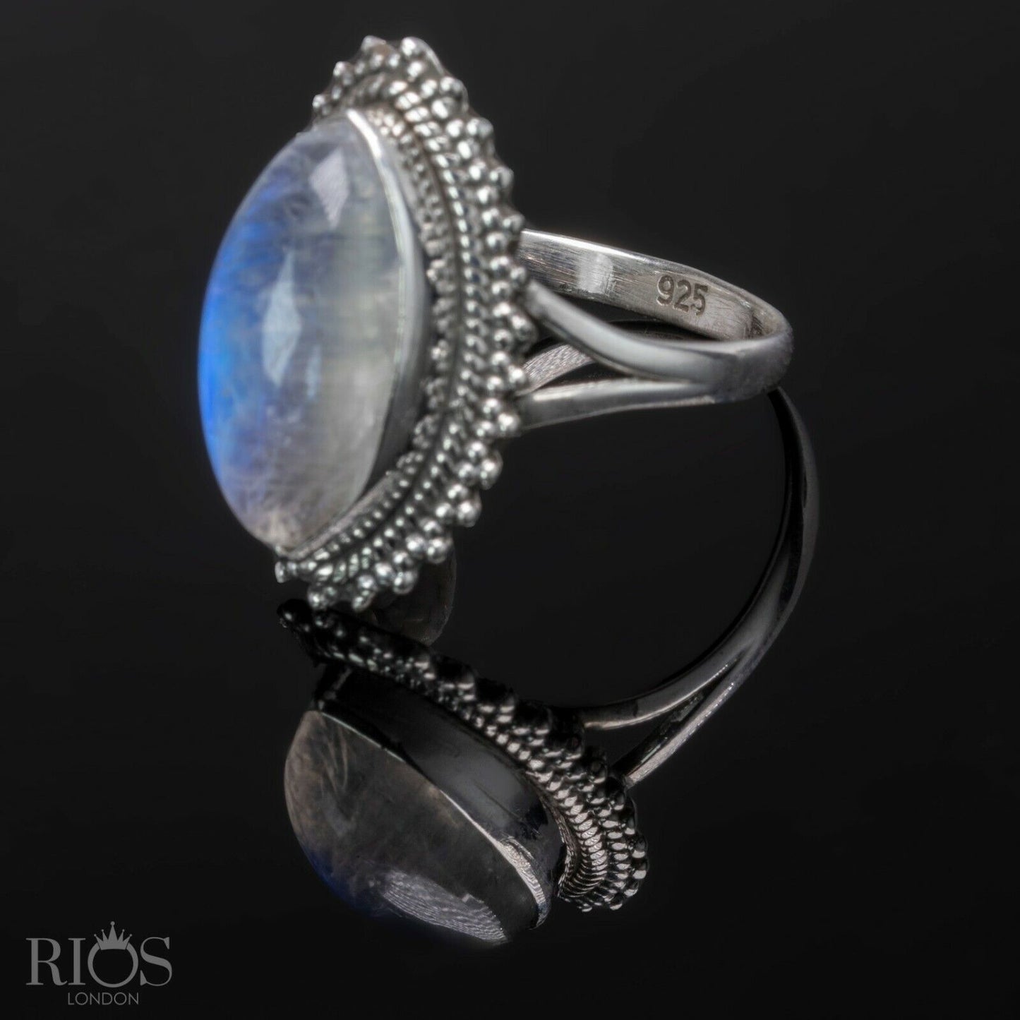 Elegant Moonstone 925 Sterling Silver Marquise Gemstone Ring RRP £49.99 Boxed