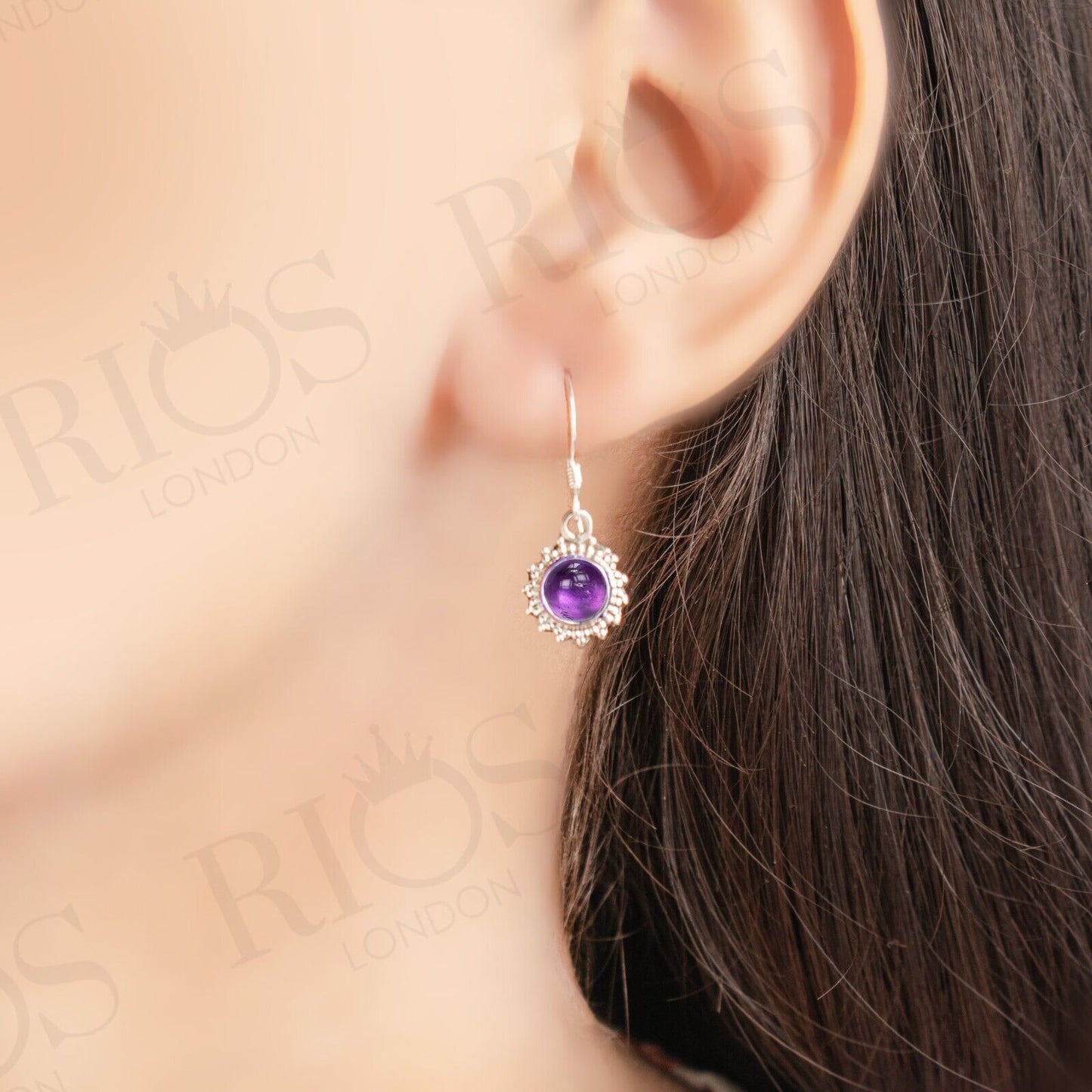 925 Sterling Silver Natural Amethyst Earrings Drop Dangle Ear Hook Gift Boxed