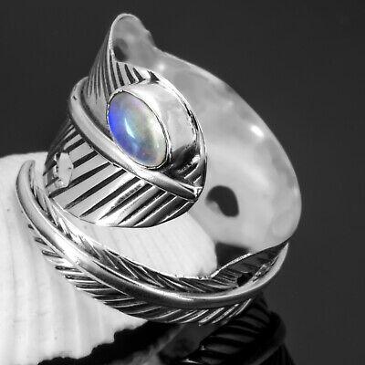 Feather Moonstone 925 Ring Sterling Silver Gemstone Leaf Adjustable Gift Boxed - Rios London