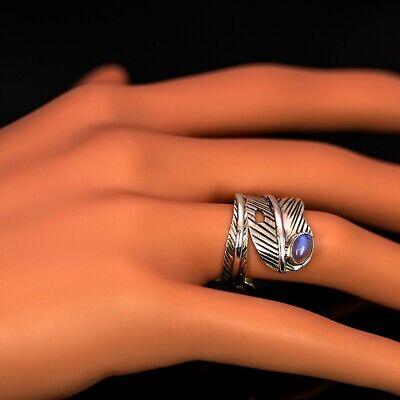 Feather Moonstone 925 Ring Sterling Silver Gemstone Leaf Adjustable Gift Boxed - Rios London