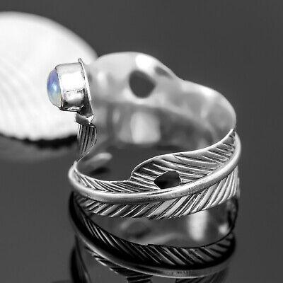 Feather Moonstone 925 Ring Sterling Silver Gemstone Leaf Adjustable Gift Boxed - Rios London