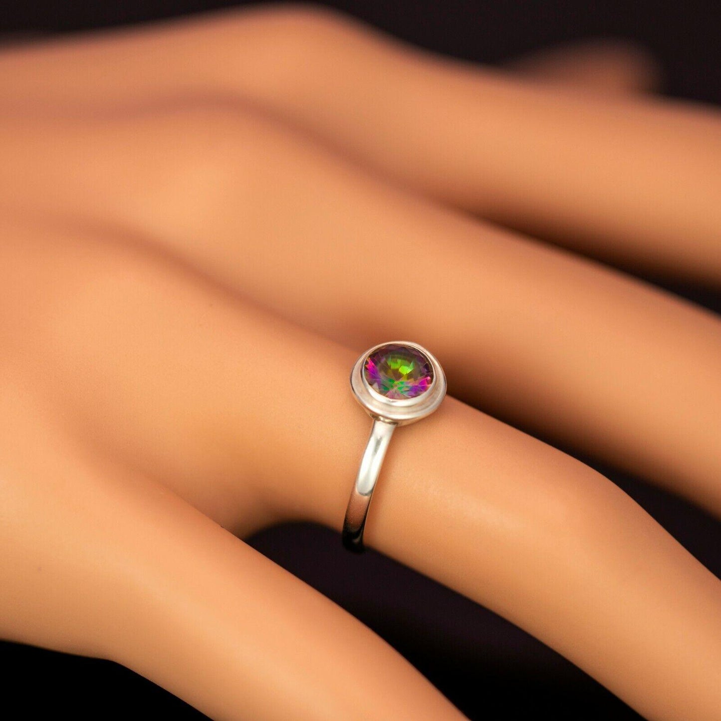 Gorgeous 925 Sterling Silver Mystic Fire Topaz Facet Cut Gemstone Ring Gift Box