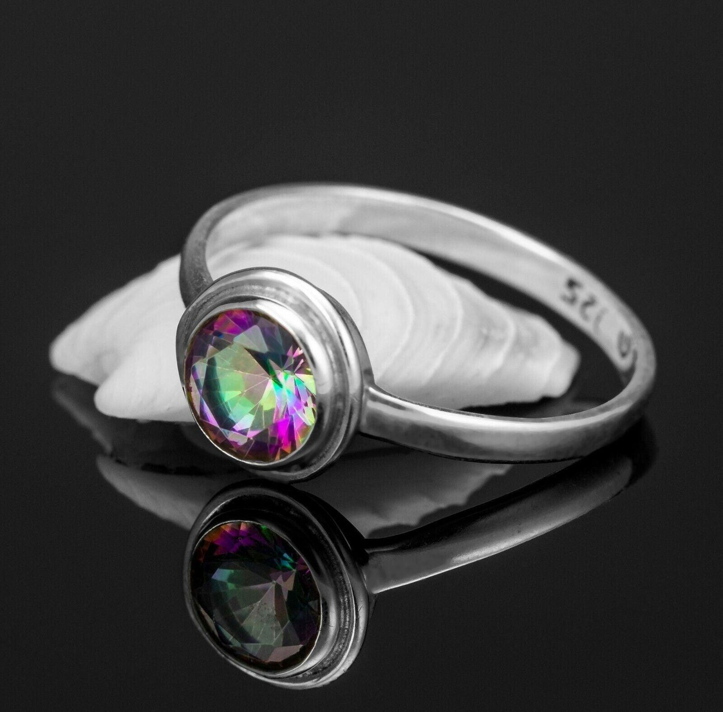 Gorgeous 925 Sterling Silver Mystic Fire Topaz Facet Cut Gemstone Ring Gift Box