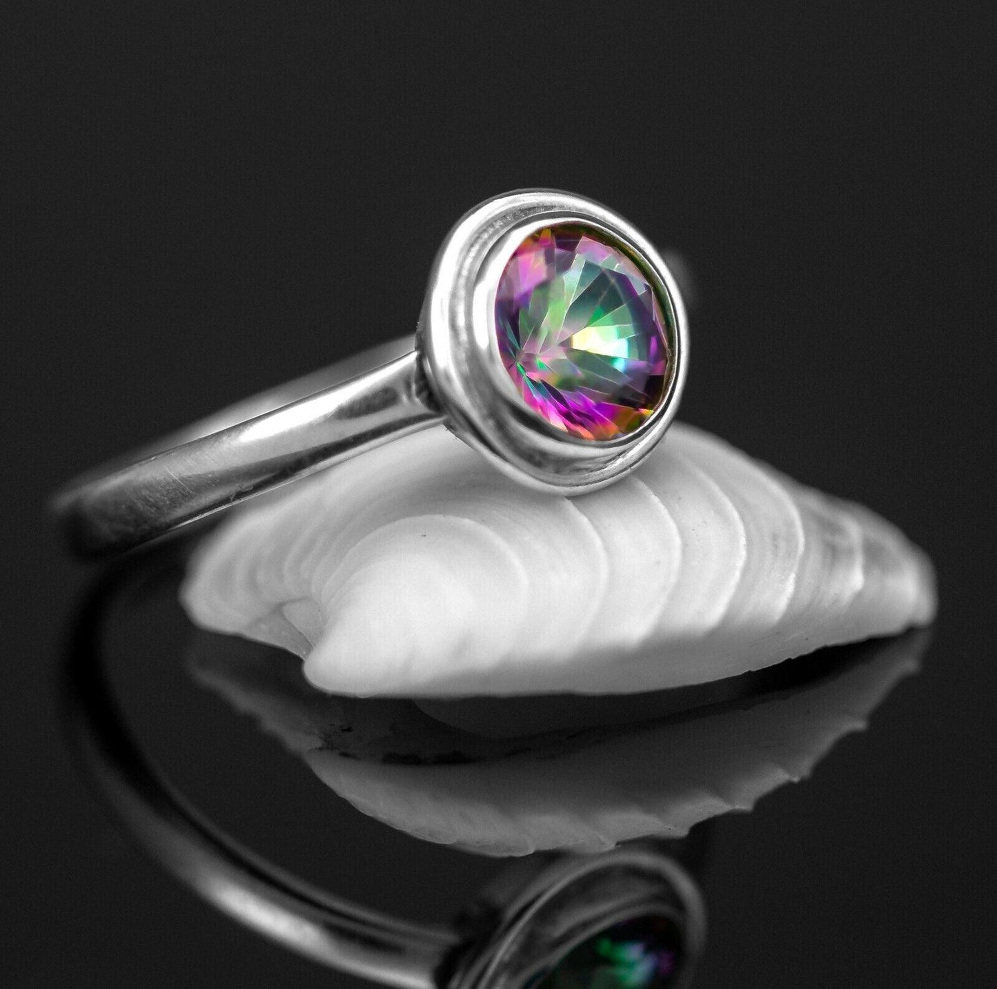 Gorgeous 925 Sterling Silver Mystic Fire Topaz Facet Cut Gemstone Ring Gift Box