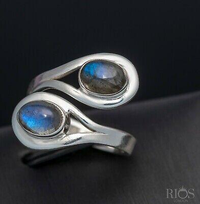 Gorgeous Double Labradorite 925 Sterling Silver Gemstone Adjustable Ring Boxed