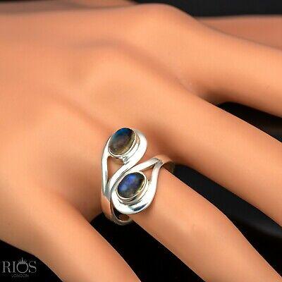 Gorgeous Double Labradorite 925 Sterling Silver Gemstone Adjustable Ring Boxed