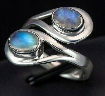 Gorgeous Double MOONSTONE 925 Sterling Silver Gemstone Adjustable Ring Boxed