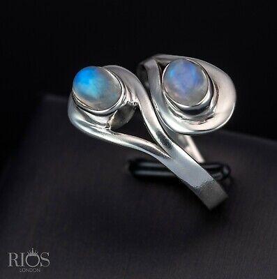 Gorgeous Double MOONSTONE 925 Sterling Silver Gemstone Adjustable Ring Boxed