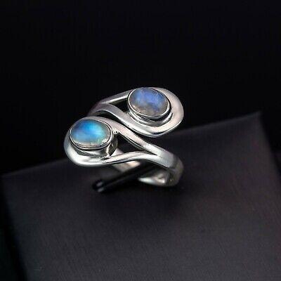 Gorgeous Double MOONSTONE 925 Sterling Silver Gemstone Adjustable Ring Boxed