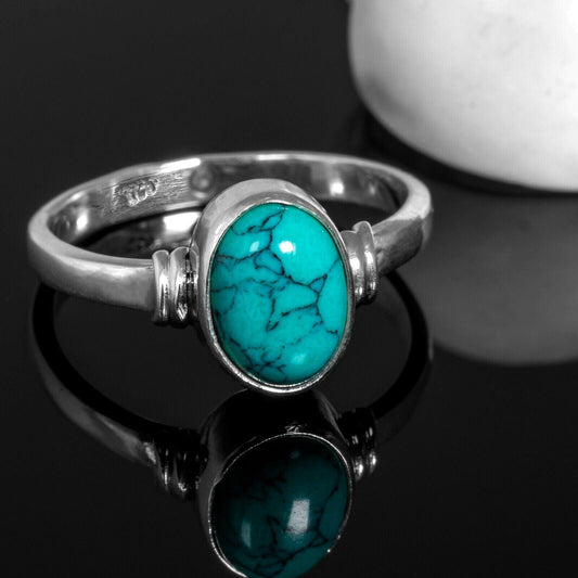Gorgeous Oval TURQUOISE 925 Sterling Silver Gemstone Ring RRP £36.99 Gift Boxed