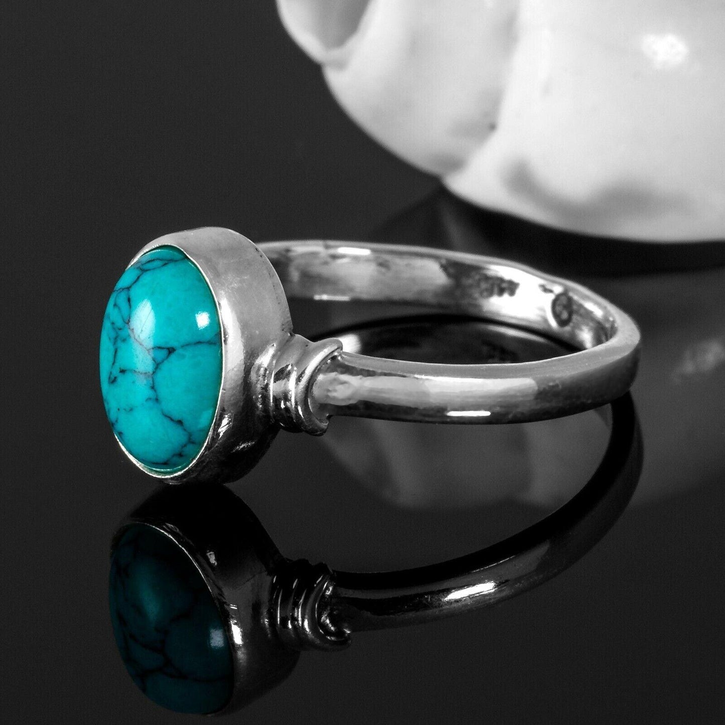 Gorgeous Oval TURQUOISE 925 Sterling Silver Gemstone Ring RRP £36.99 Gift Boxed