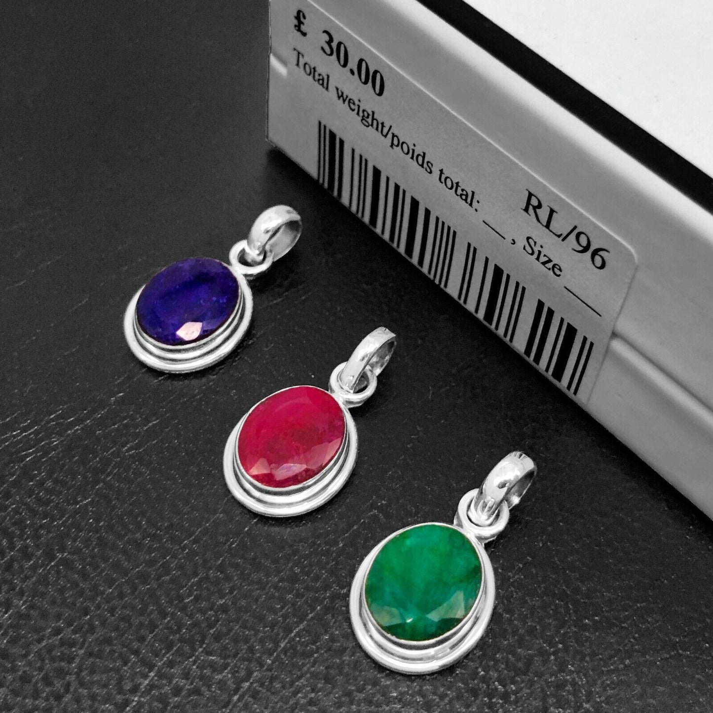 Graceful RUBY SAPPHIRE EMERALD 925 Sterling Silver Pendant Gift Boxed - Rios London