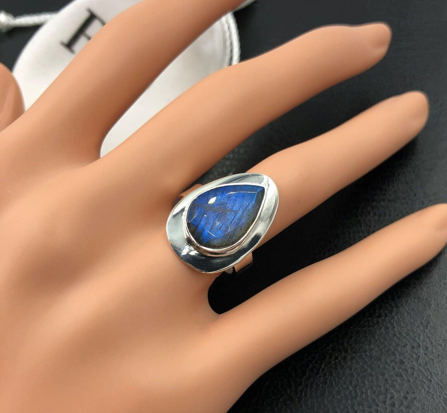 LABRADORITE 925 Sterling Silver Facet Cut Gemstone Ladies Gents Ring Gift Boxed - Rios London