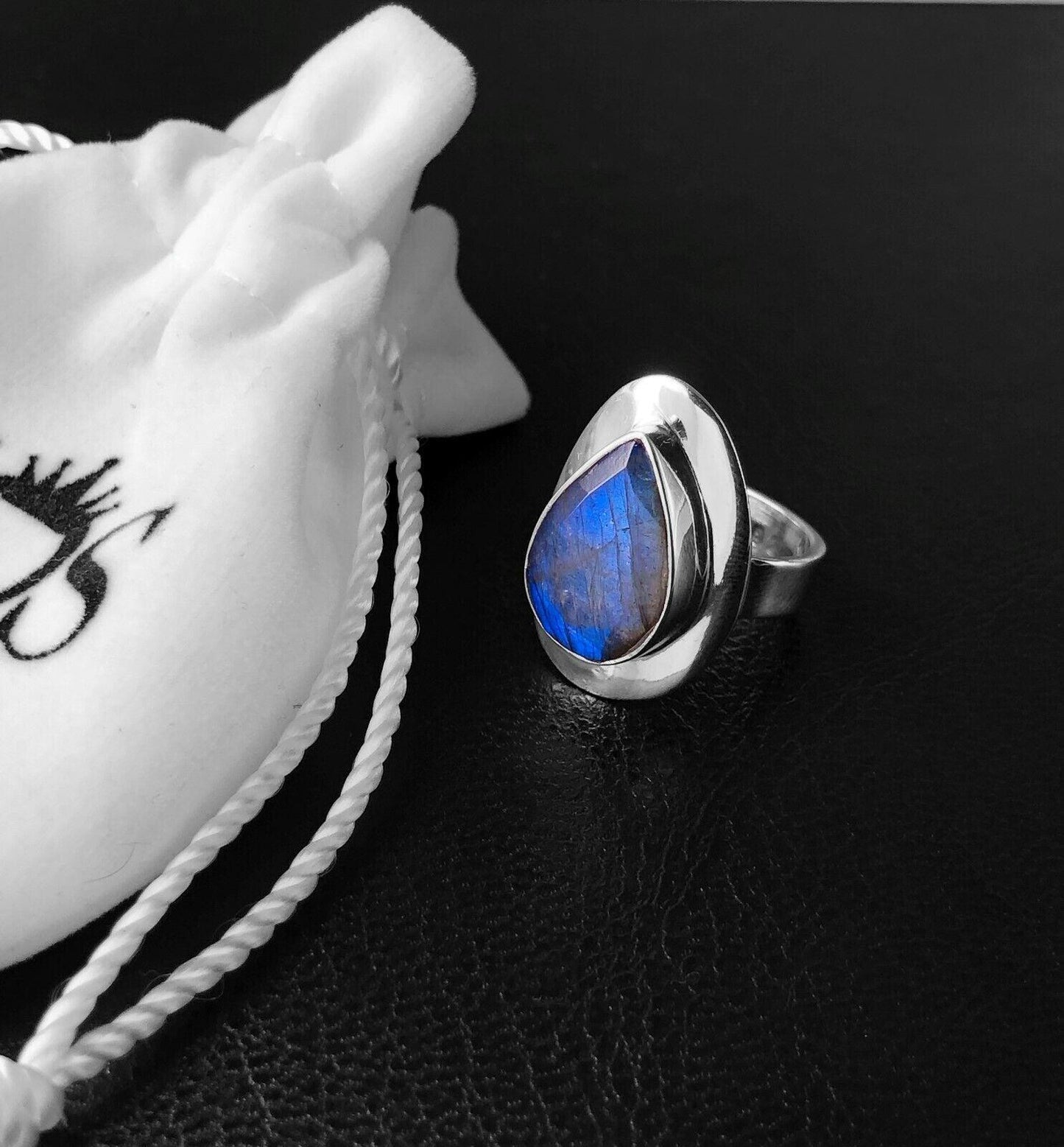 LABRADORITE 925 Sterling Silver Facet Cut Gemstone Ladies Gents Ring Gift Boxed - Rios London