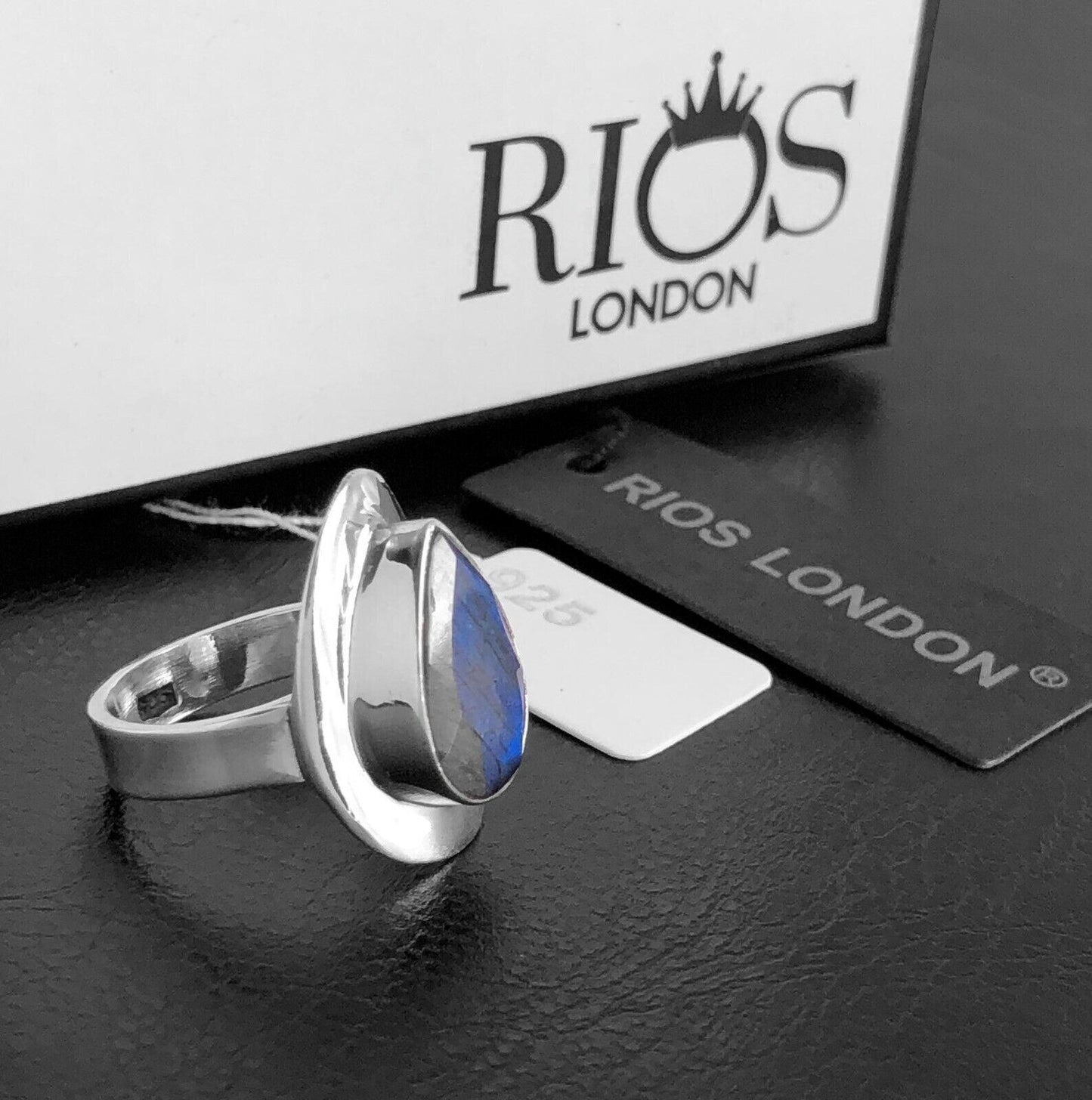 LABRADORITE 925 Sterling Silver Facet Cut Gemstone Ladies Gents Ring Gift Boxed - Rios London