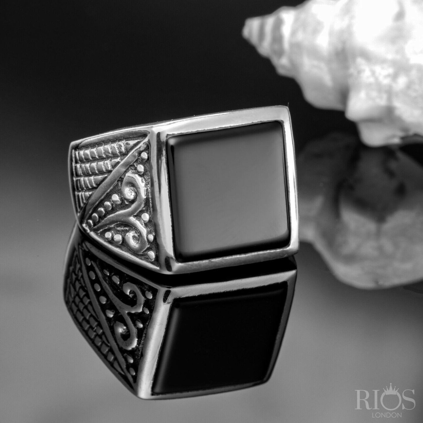 Mens Solid 925 Sterling Silver Elegant Black Square ONYX Gemstone Ring Boxed