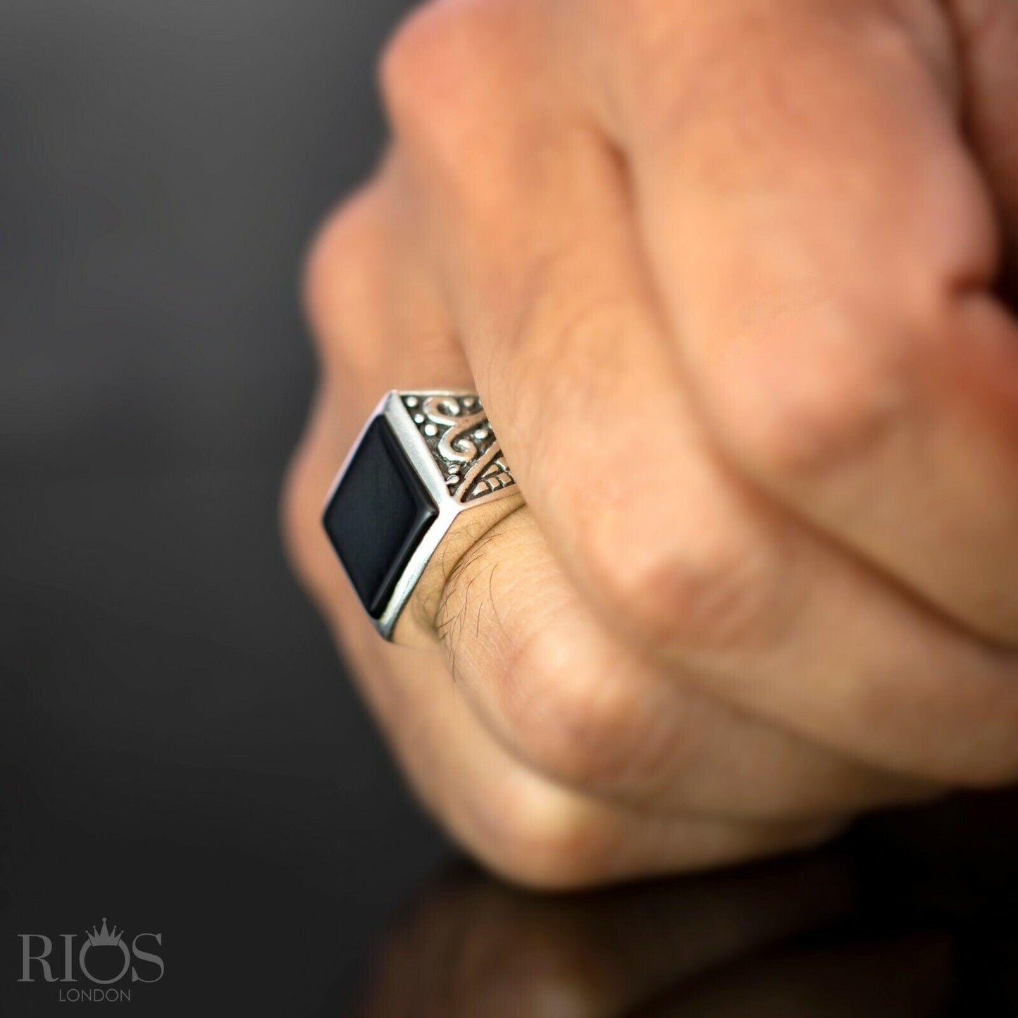 Mens Solid 925 Sterling Silver Elegant Black Square ONYX Gemstone Ring Boxed