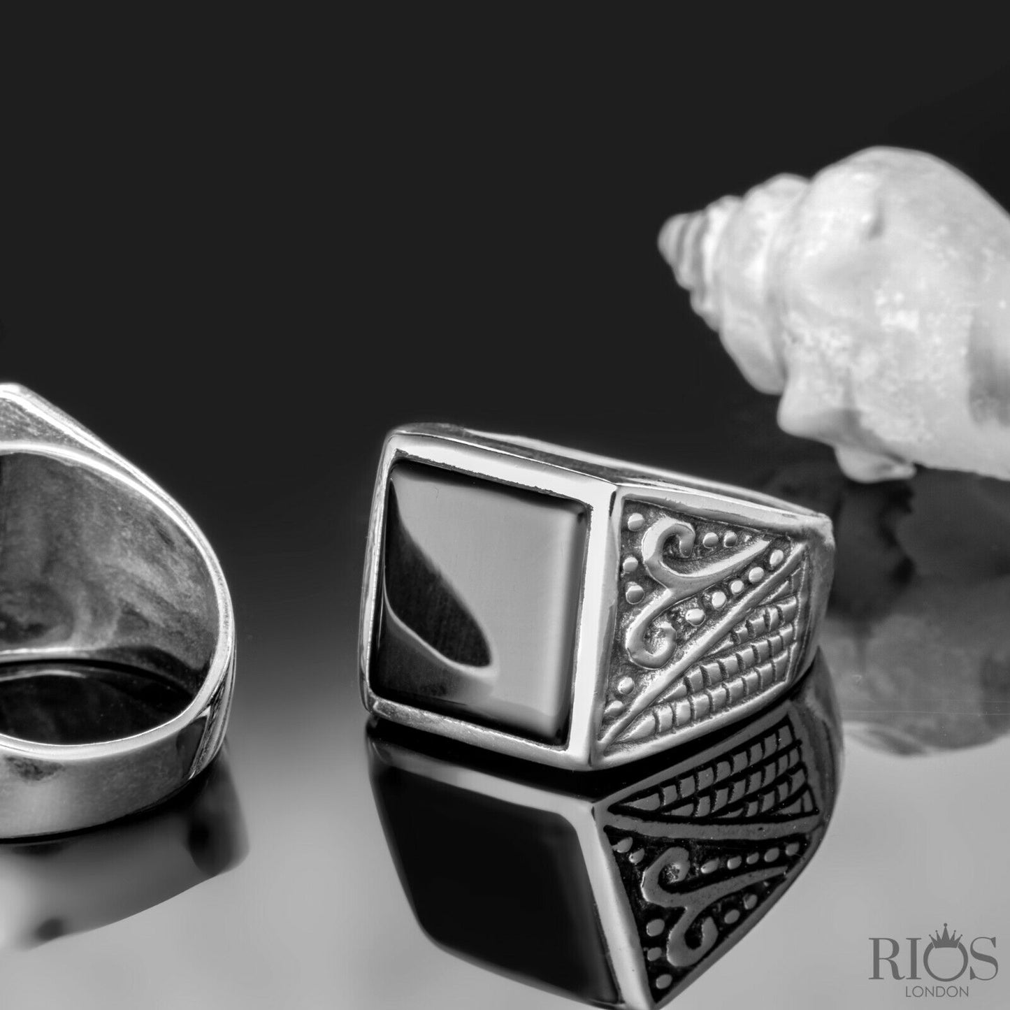 Mens Solid 925 Sterling Silver Elegant Black Square ONYX Gemstone Ring Boxed