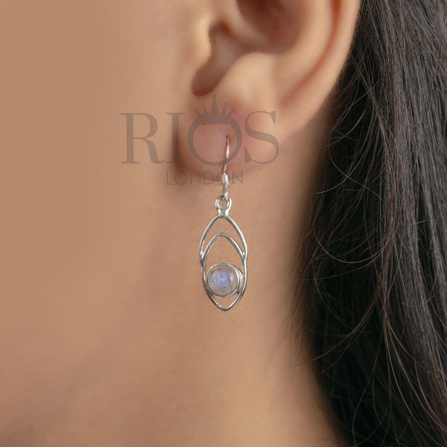 Natural Moonstone Earrings 925 Sterling Silver Drop Dangle Fishbone Gift Boxed - Rios London