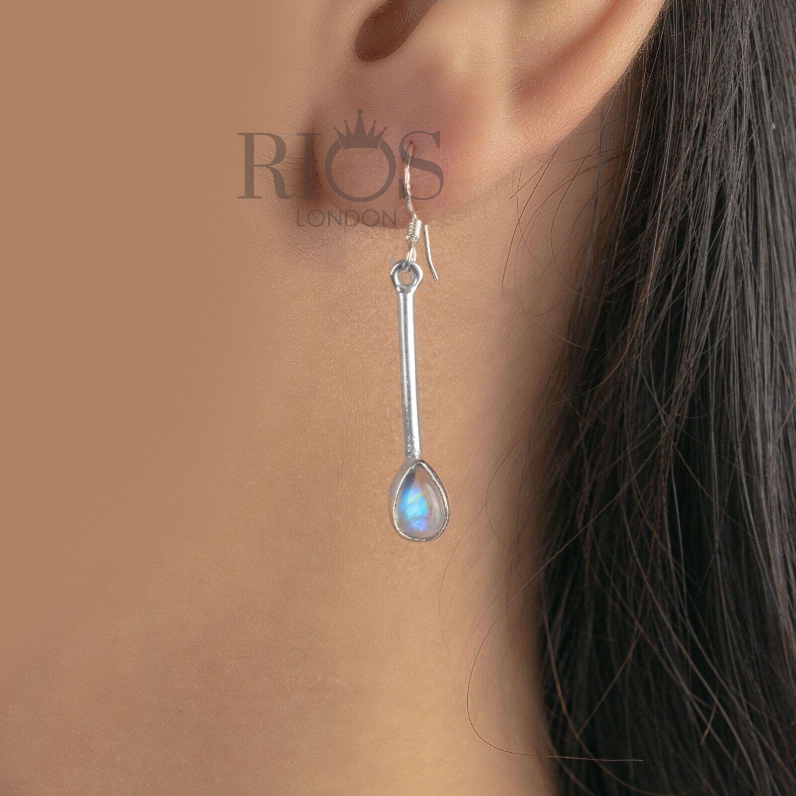 Natural Moonstone Long Earrings 925 Sterling Silver Dangle Drop Stick Gift Boxed - Rios London