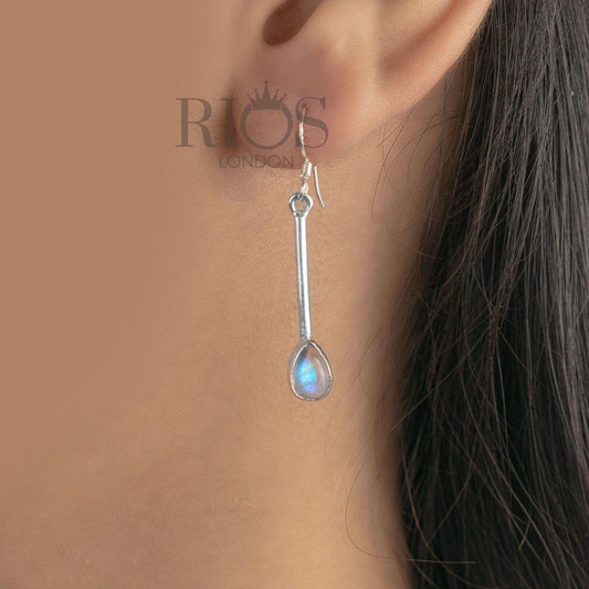 Natural Moonstone Long Earrings 925 Sterling Silver Dangle Drop Stick Gift Boxed - Rios London