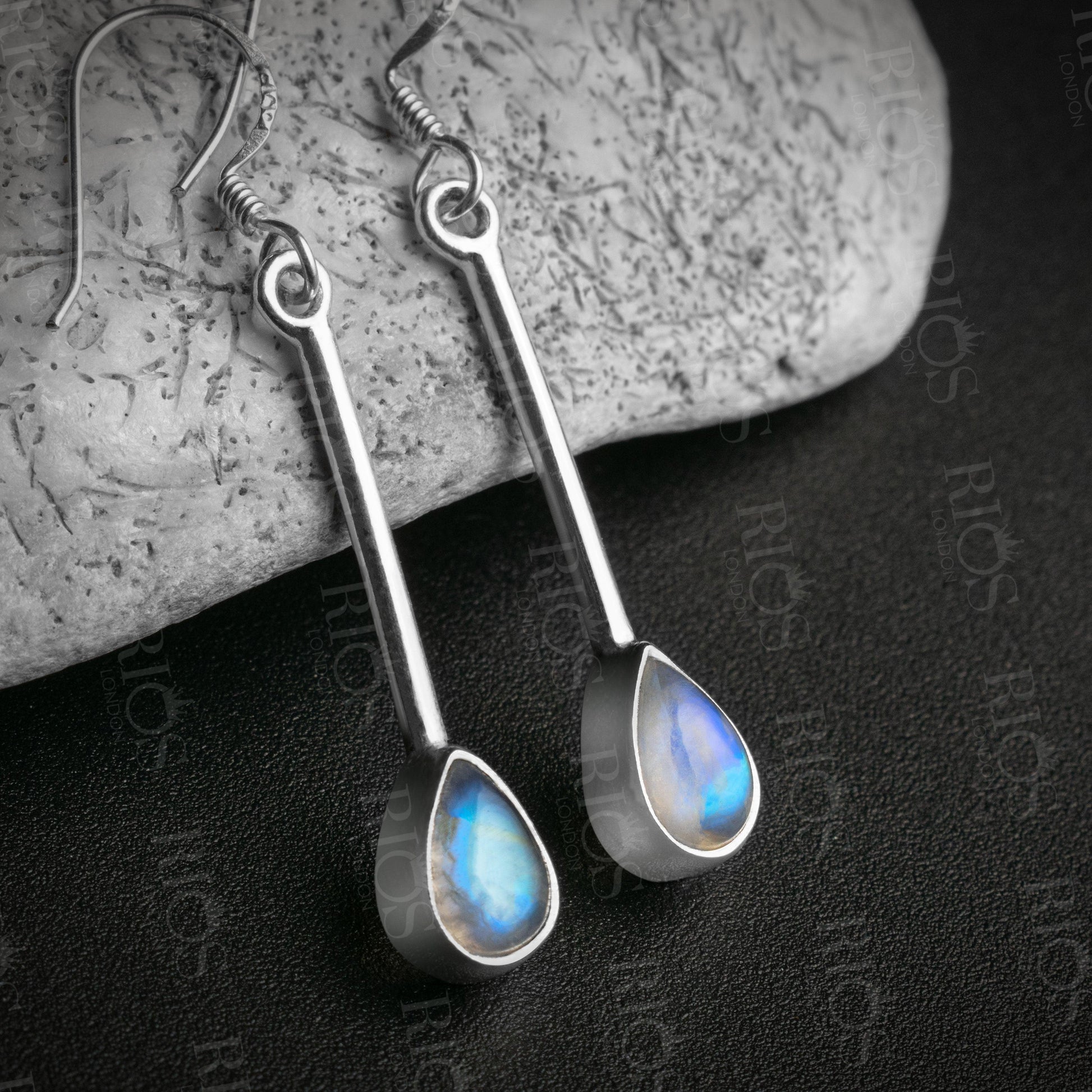 Natural Moonstone Long Earrings 925 Sterling Silver Dangle Drop Stick Gift Boxed - Rios London