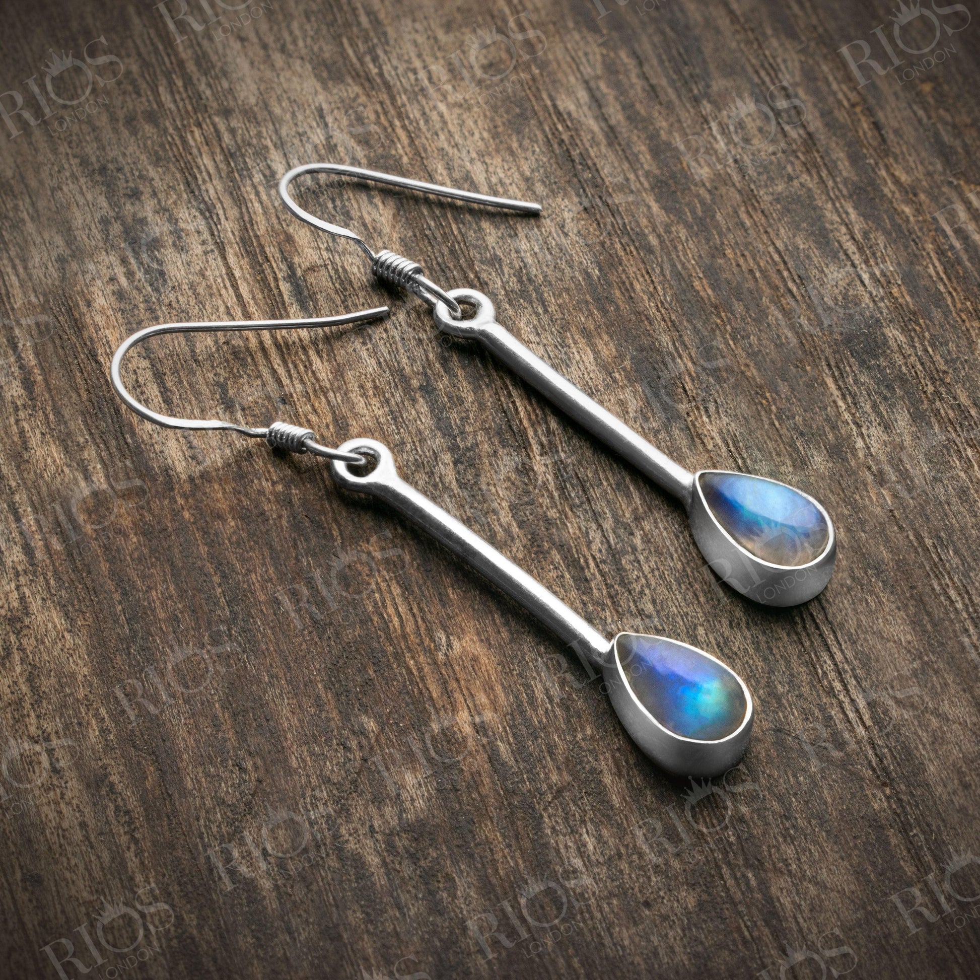 Natural Moonstone Long Earrings 925 Sterling Silver Dangle Drop Stick Gift Boxed - Rios London