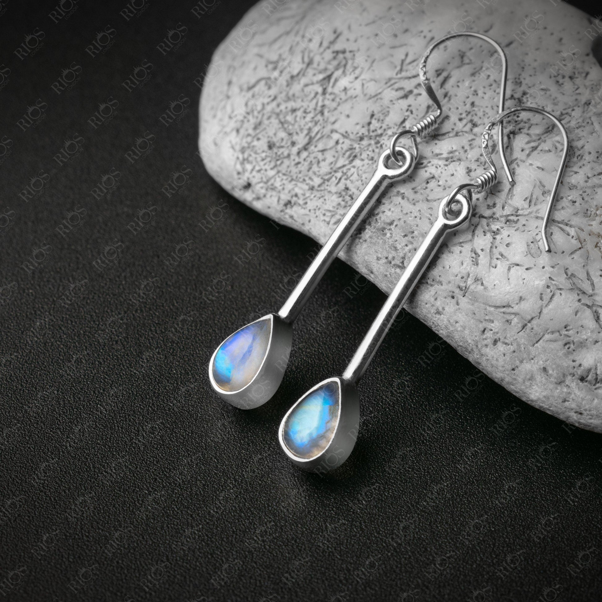 Natural Moonstone Long Earrings 925 Sterling Silver Dangle Drop Stick Gift Boxed - Rios London