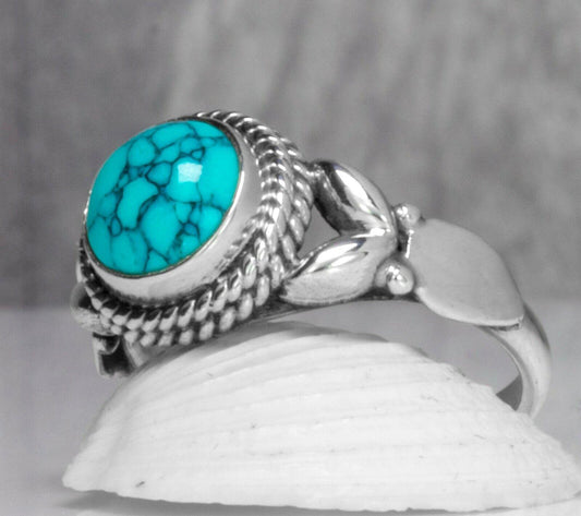 Natural Turquoise 925 Sterling Silver Round Gemstone Ring RRP £36.99 Gift Boxed - Rios London