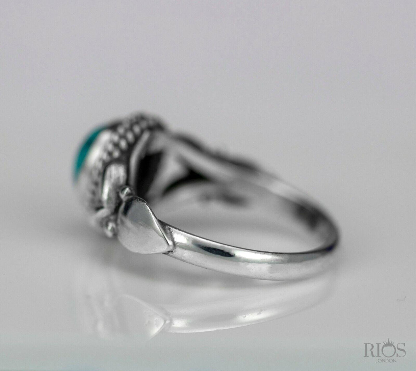 Natural Turquoise 925 Sterling Silver Round Gemstone Ring RRP £36.99 Gift Boxed - Rios London