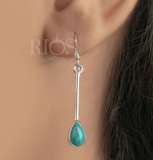 Natural Turquoise Long Earrings 925 Sterling Silver Dangle Drop Stick Gift Boxed - Rios London