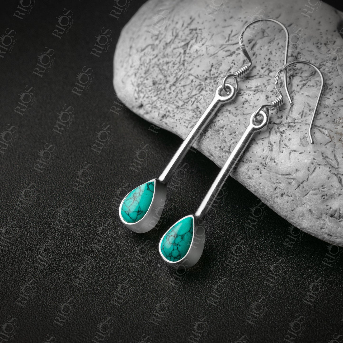Natural Turquoise Long Earrings 925 Sterling Silver Dangle Drop Stick Gift Boxed - Rios London