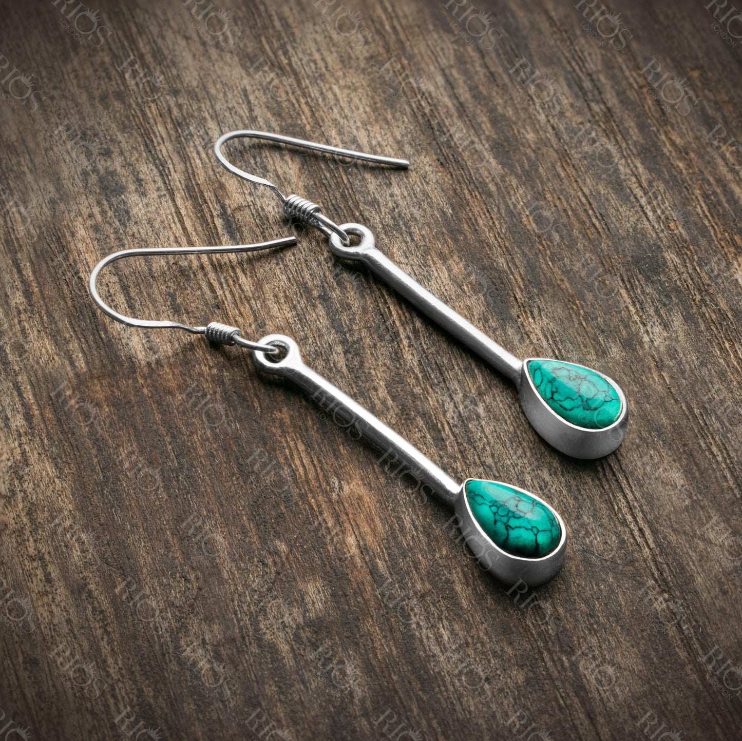 Natural Turquoise Long Earrings 925 Sterling Silver Dangle Drop Stick Gift Boxed - Rios London