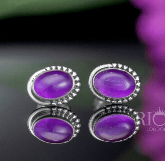 New 925 Sterling Silver AMETHYST Natural Gemstone Stud Earrings Gift Boxed