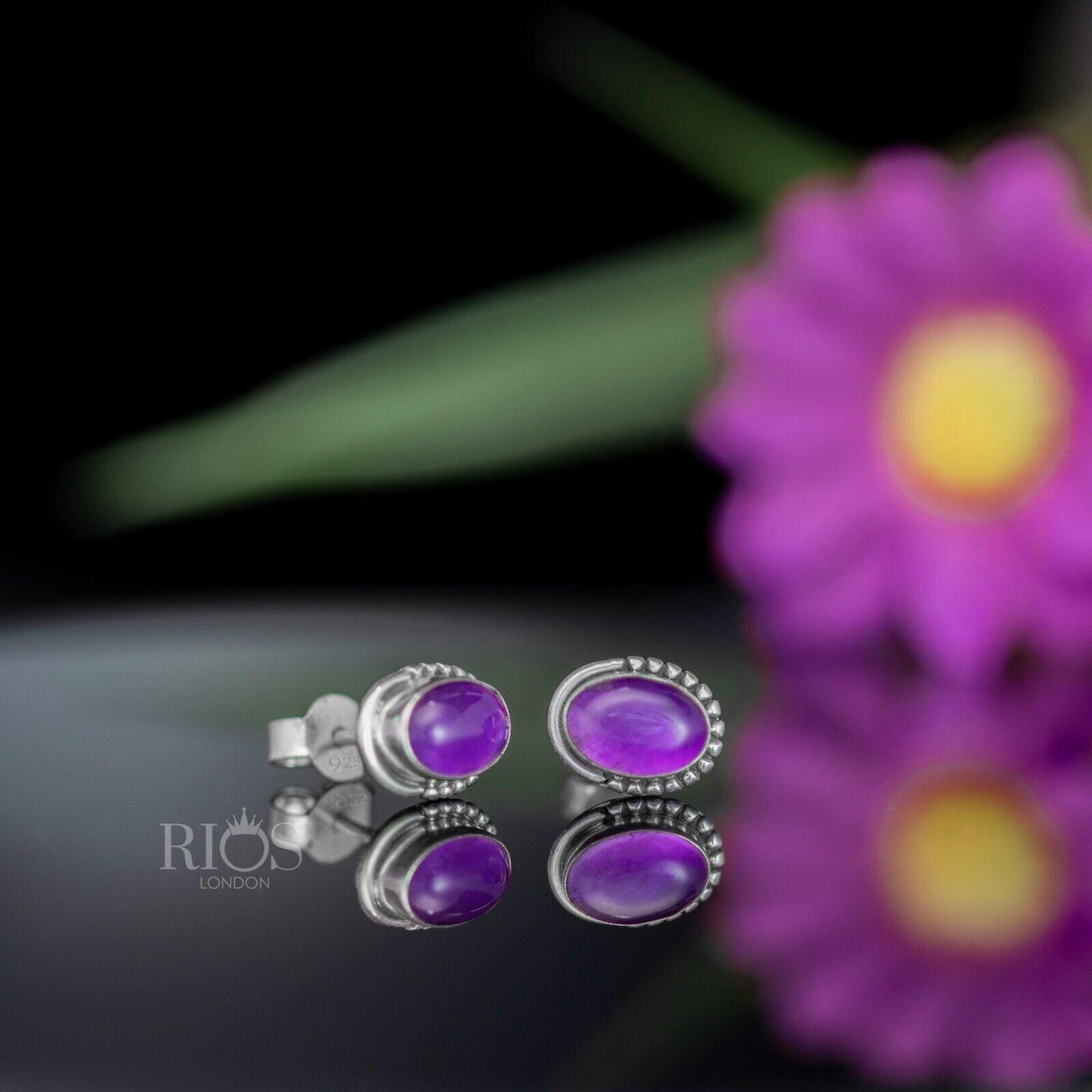 New 925 Sterling Silver AMETHYST Natural Gemstone Stud Earrings Gift Boxed