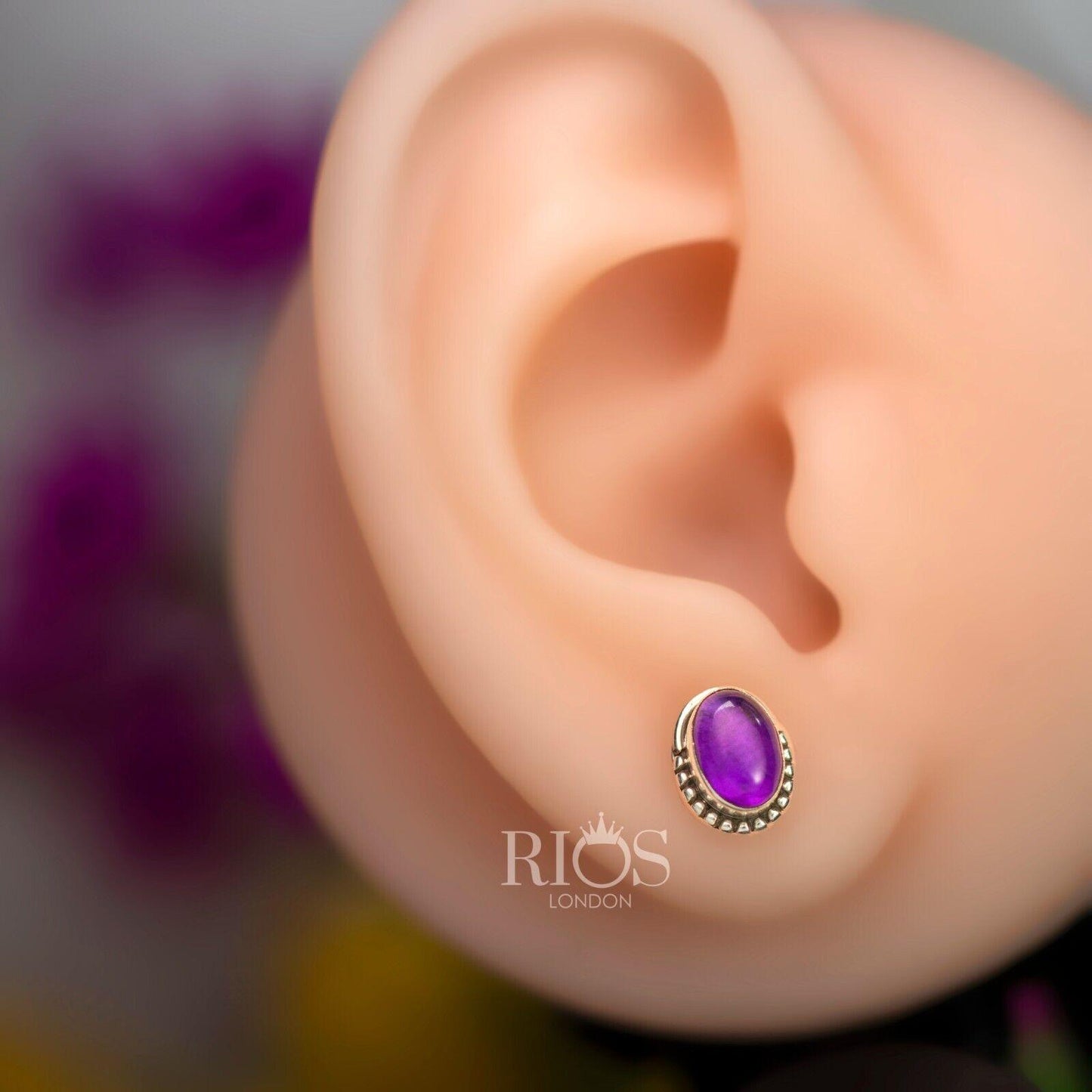 New 925 Sterling Silver AMETHYST Natural Gemstone Stud Earrings Gift Boxed