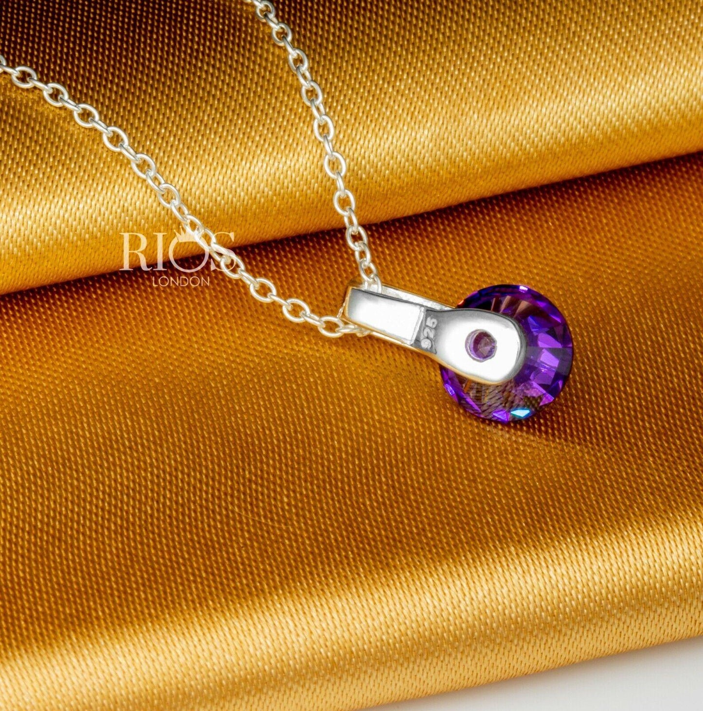 New 925 Sterling Silver Amethyst Purple Lab-Created Gemstone Necklace Gift Boxed - Rios London