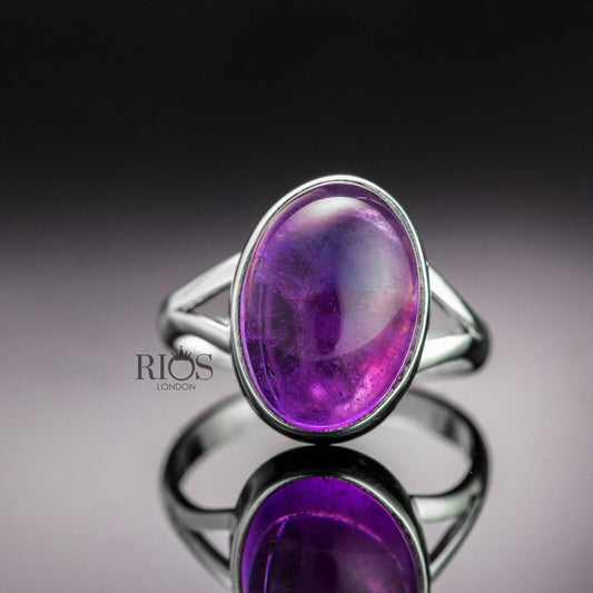 New 925 Sterling Silver Brilliant Oval AMETHYST Gemstone Purple Ring Gift Boxed
