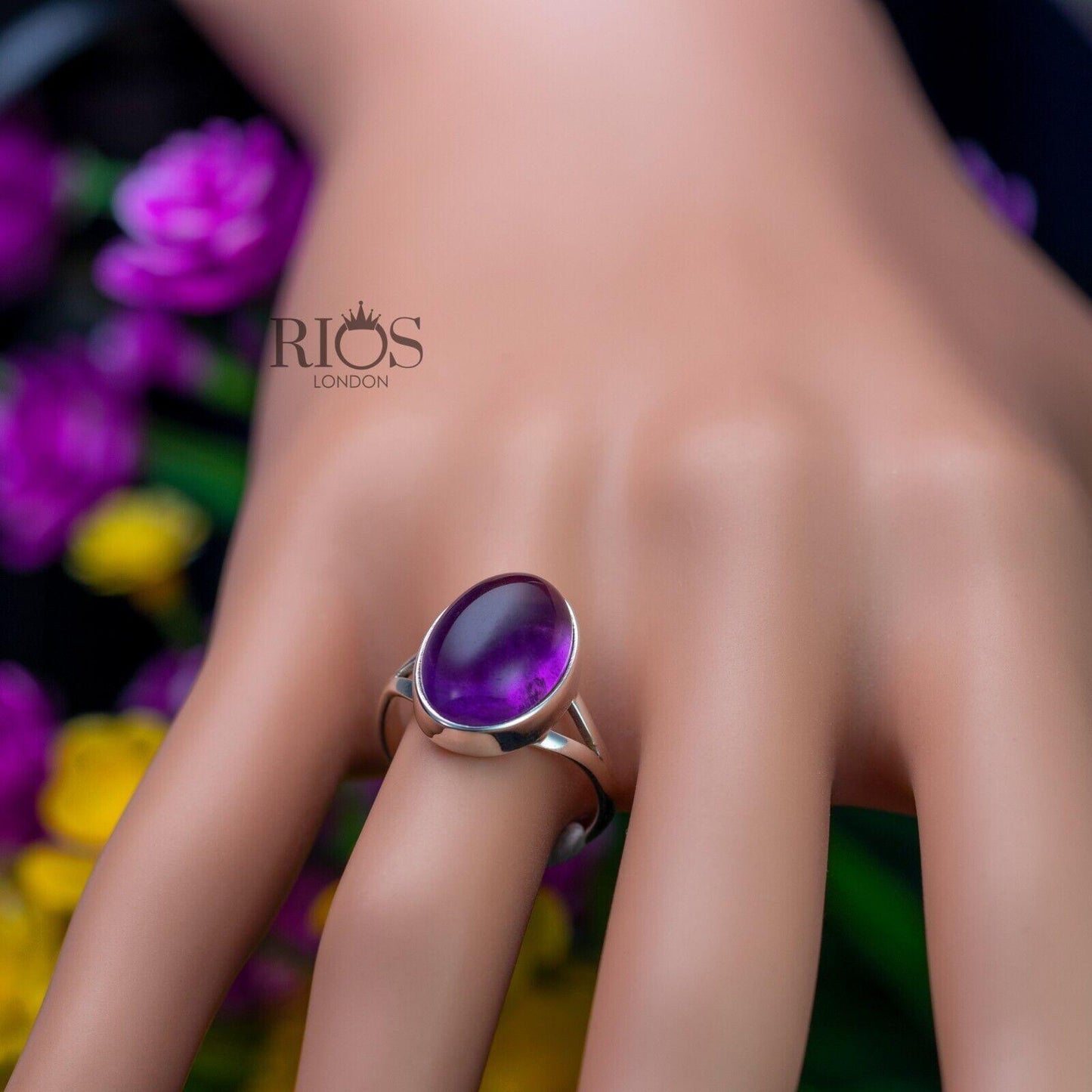 New 925 Sterling Silver Brilliant Oval AMETHYST Gemstone Purple Ring Gift Boxed