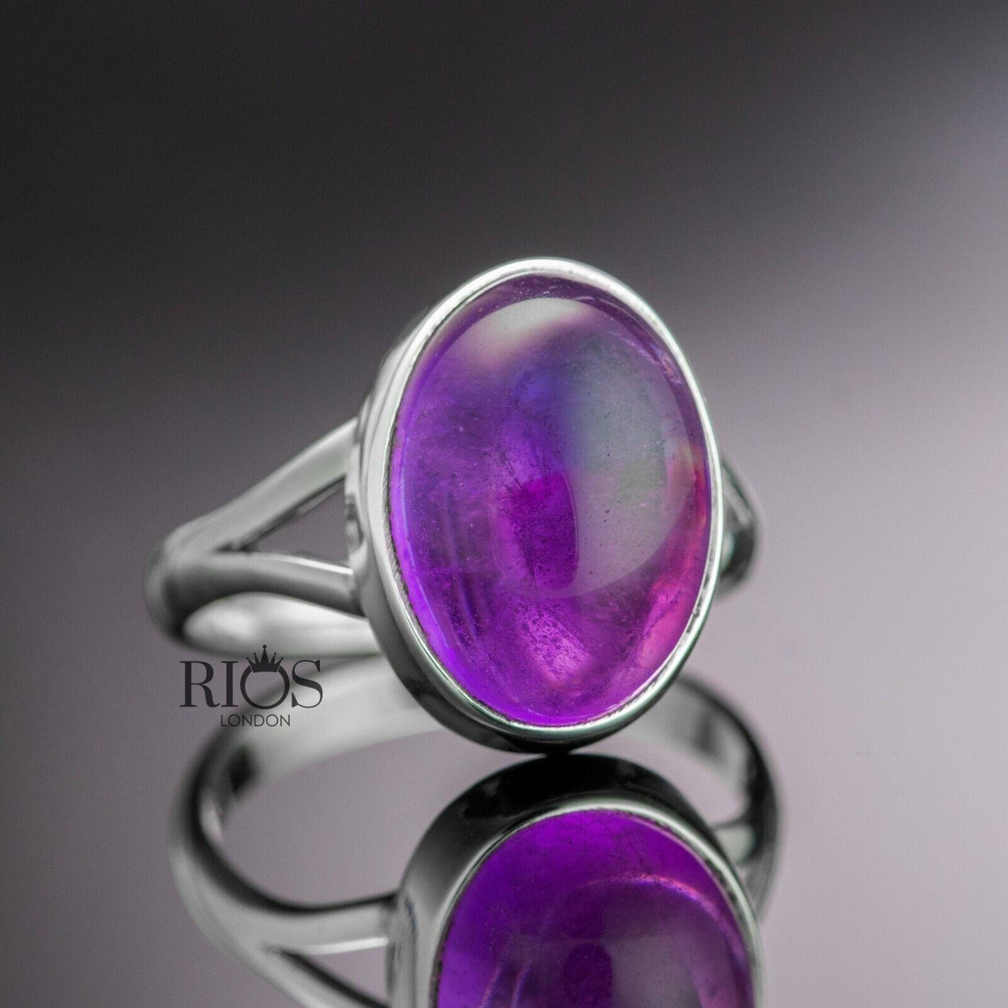 New 925 Sterling Silver Brilliant Oval AMETHYST Gemstone Purple Ring Gift Boxed