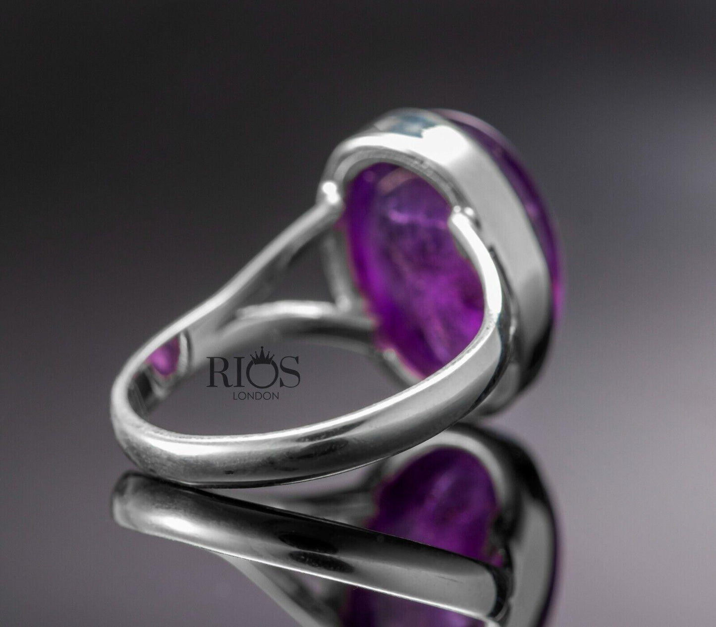 New 925 Sterling Silver Brilliant Oval AMETHYST Gemstone Purple Ring Gift Boxed